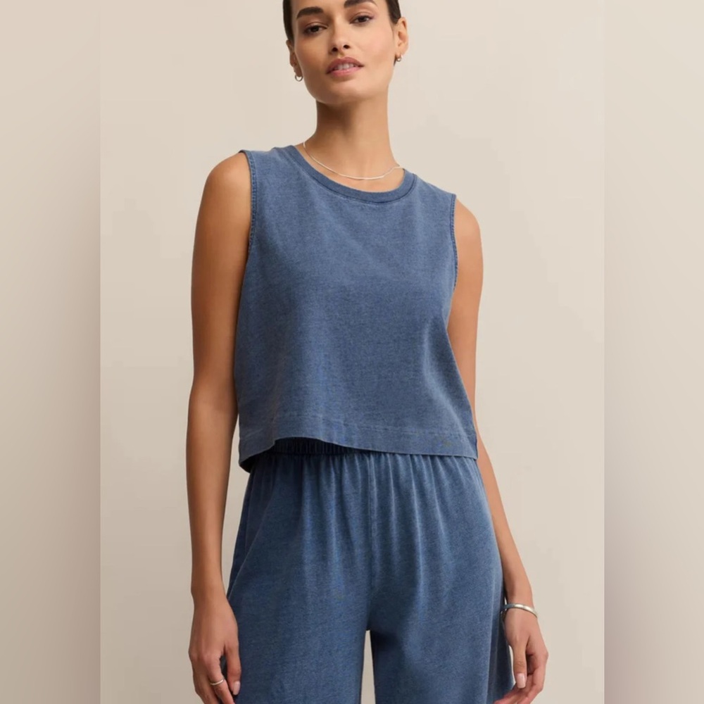 NWT Z Supply Sloane Jersey Denim Muscle Tank in Vintage Indigo